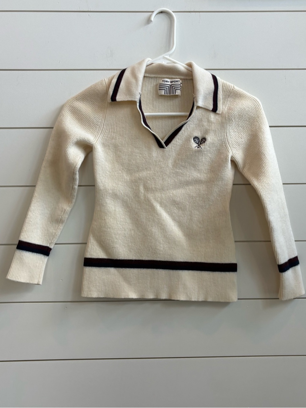 Tory Burch Sport Cream V-Neck Polo Sweater